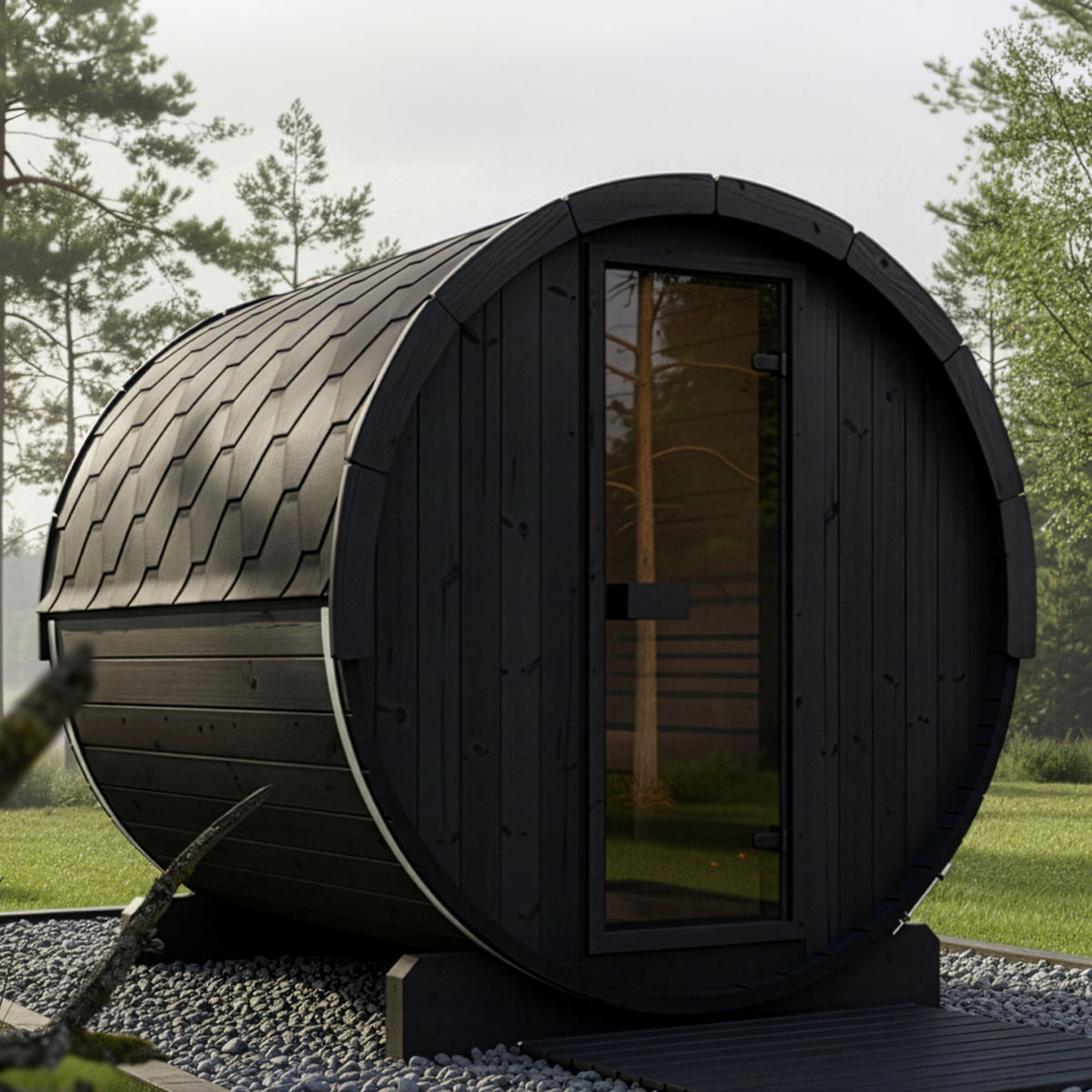 SaunaLife E8B Black Barrel Sauna Kit – Up to 6 People – DIY Paint Included