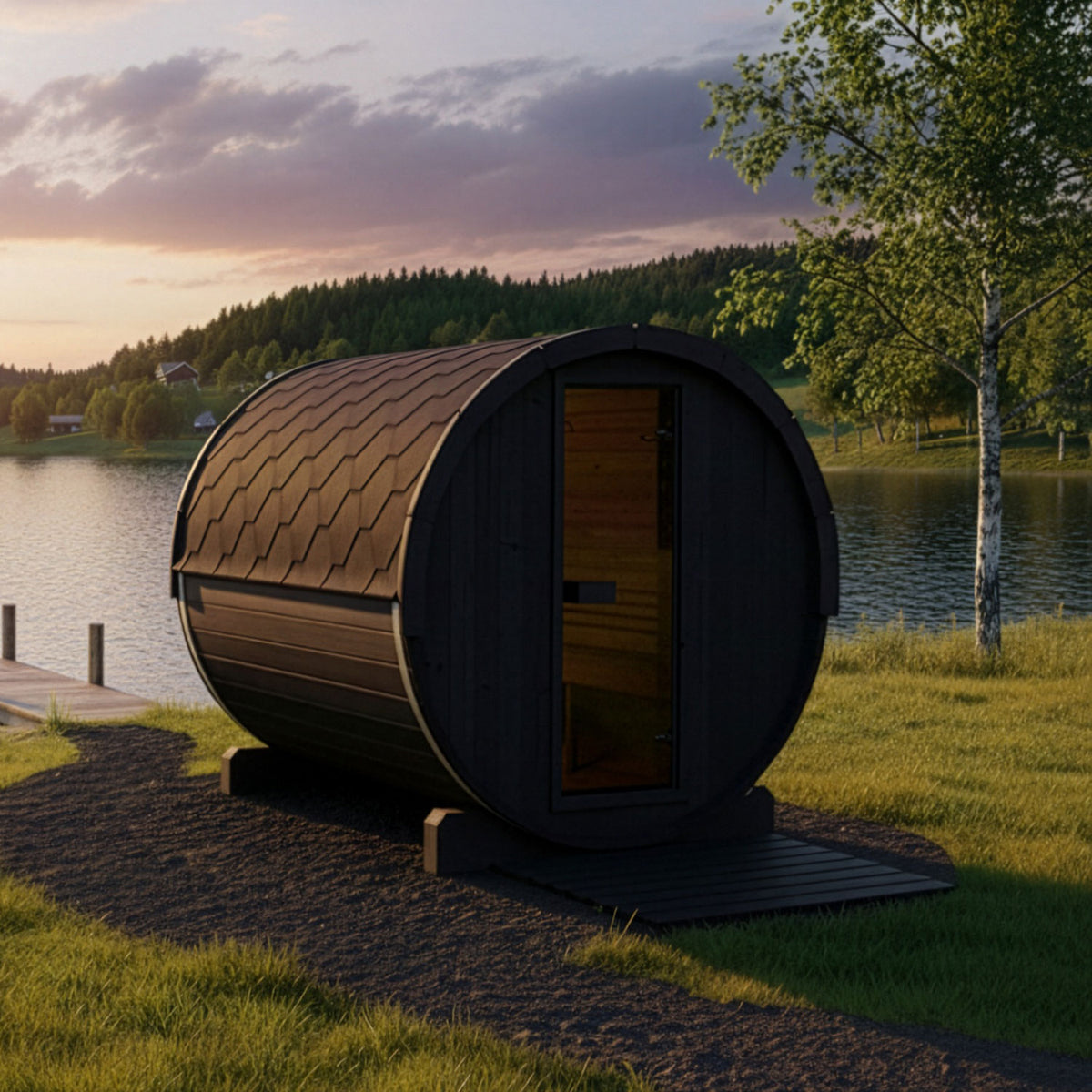 SaunaLife E8B Black Barrel Sauna Kit – Up to 6 People – DIY Paint Included