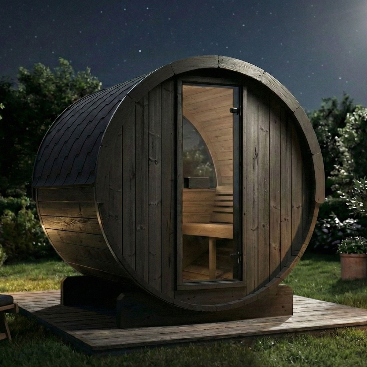 SaunaLife E7WB Black Barrel Sauna Kit – Up to 4 People – DIY Paint Included