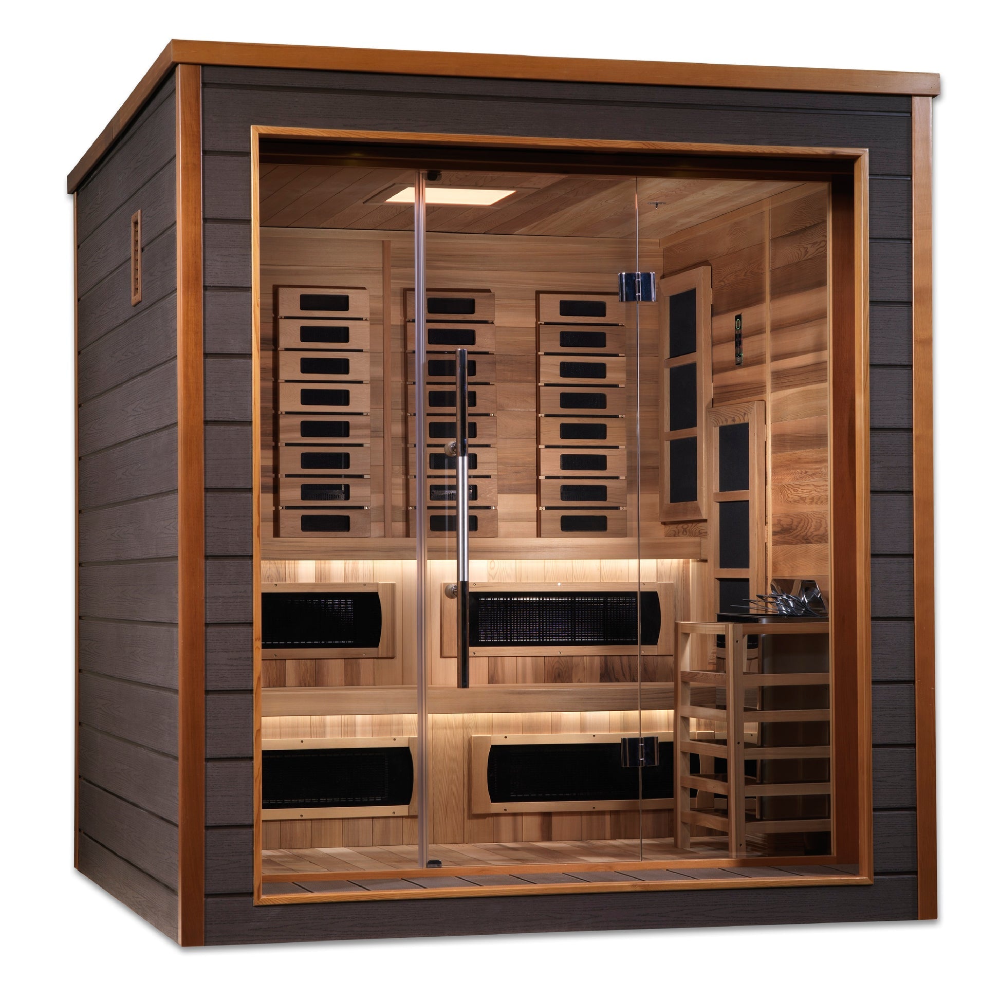 Golden Designs Karlstad six-person outdoor hybrid sauna exterior