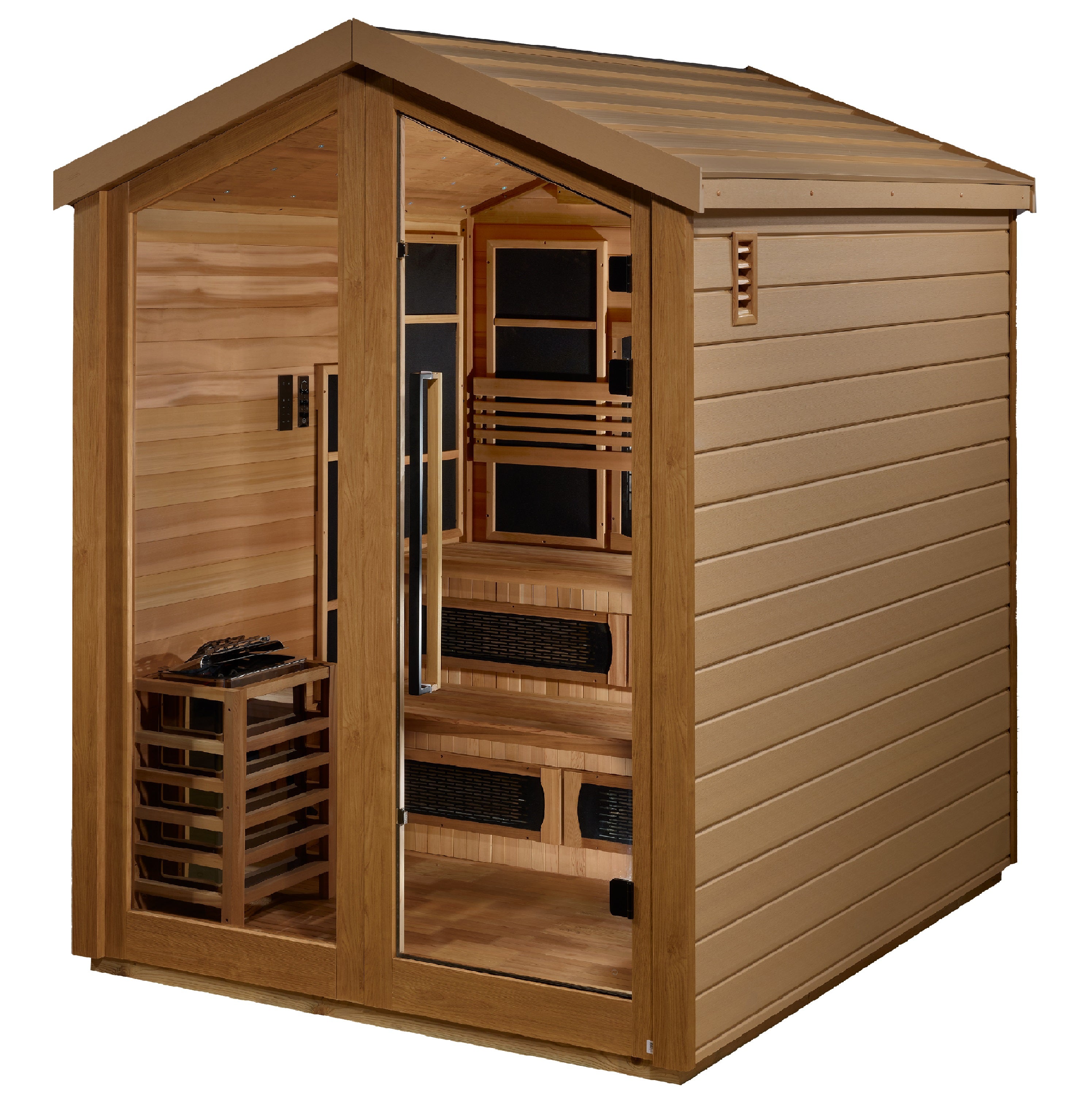 Golden Designs Kaskinen 6-Person Outdoor Hybrid Sauna with Full Spectrum Infrared & Traditional Stove