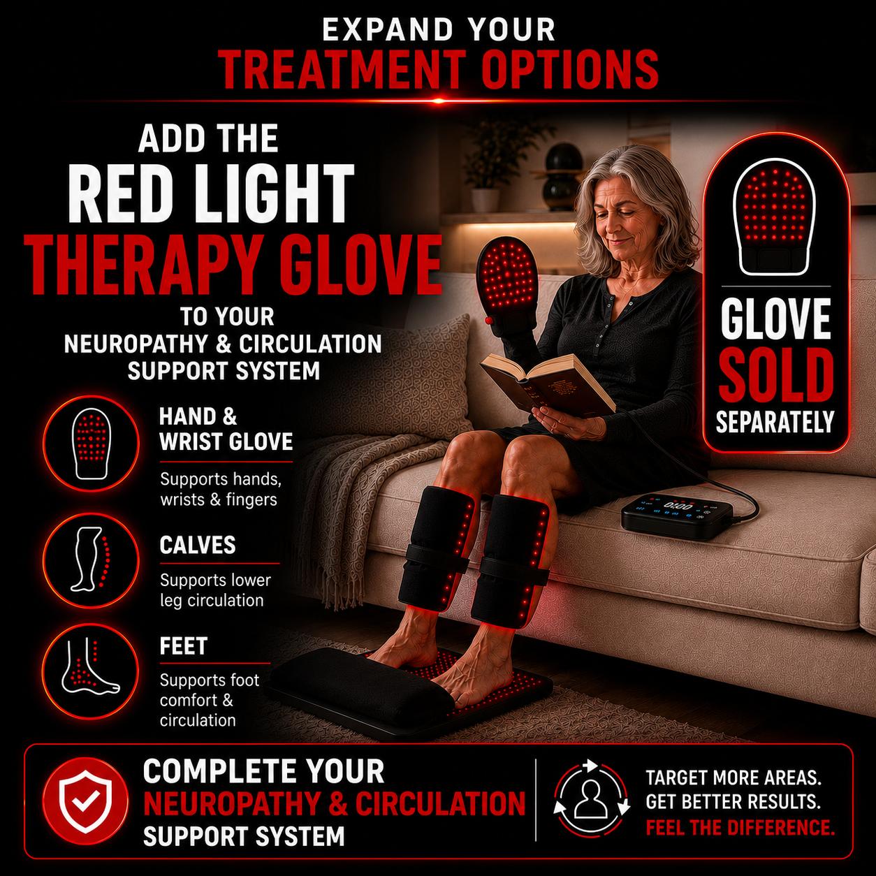Red Light Neuropathy and Circulation Support System for Feet, Calves, Lower Back. Total LEDs: 3,456 in System
