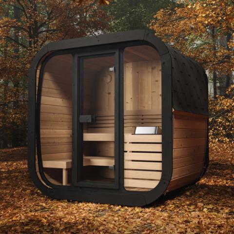 SaunaLife Model CL5G Outdoor Sauna Kit | 4-Person Cube-Series | Thermo-Spruce