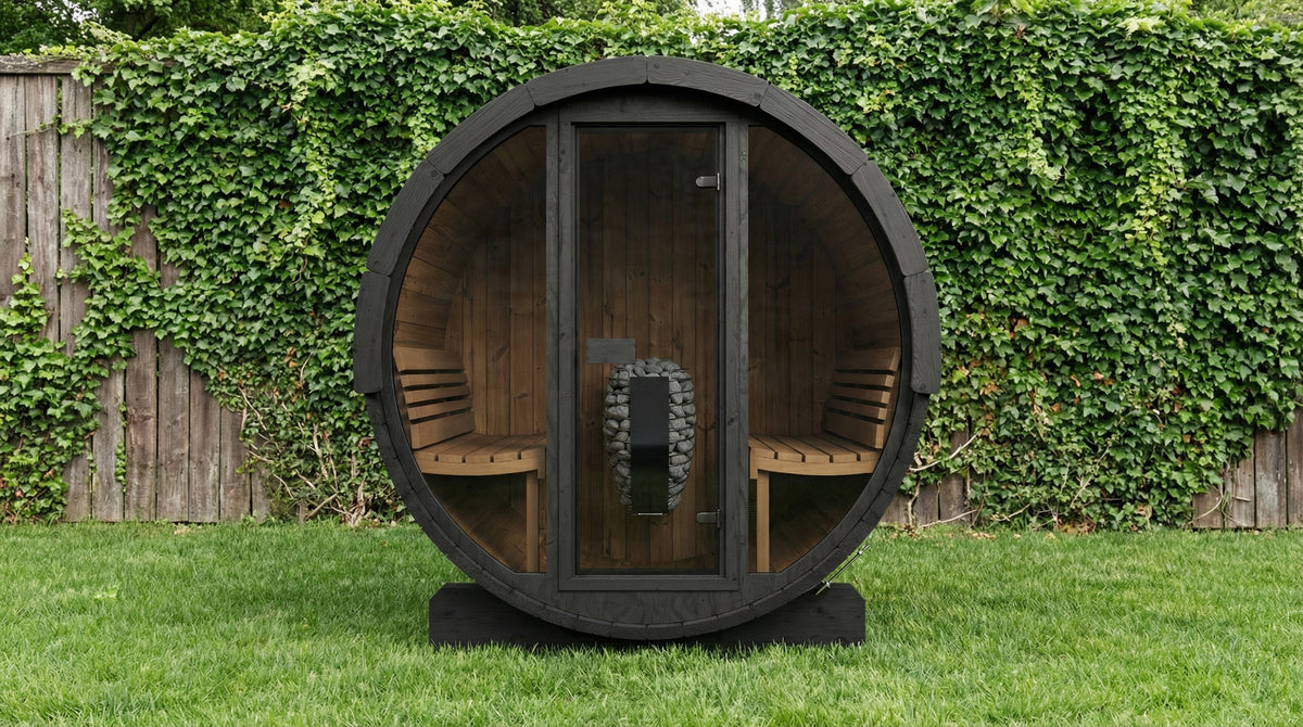SaunaLife E7GB Black Barrel Sauna Kit – Up to 4 People – DIY Paint Included