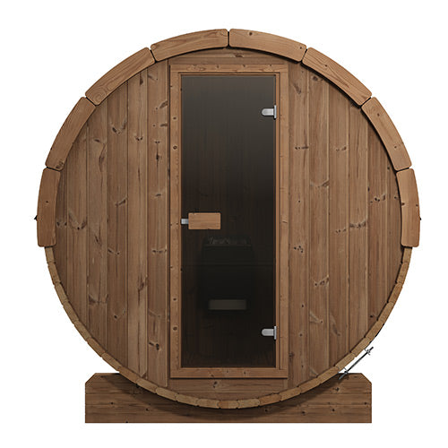SaunaLife Model E8 Ergo Outdoor Barrel Sauna Kit | 6-Person | Thermo-Spruce