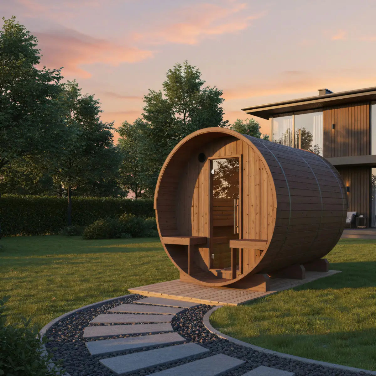 Turku Finnish Barrel Sauna with Terrace and WiFi Electric Heater for Outdoor Wellness Spaces
