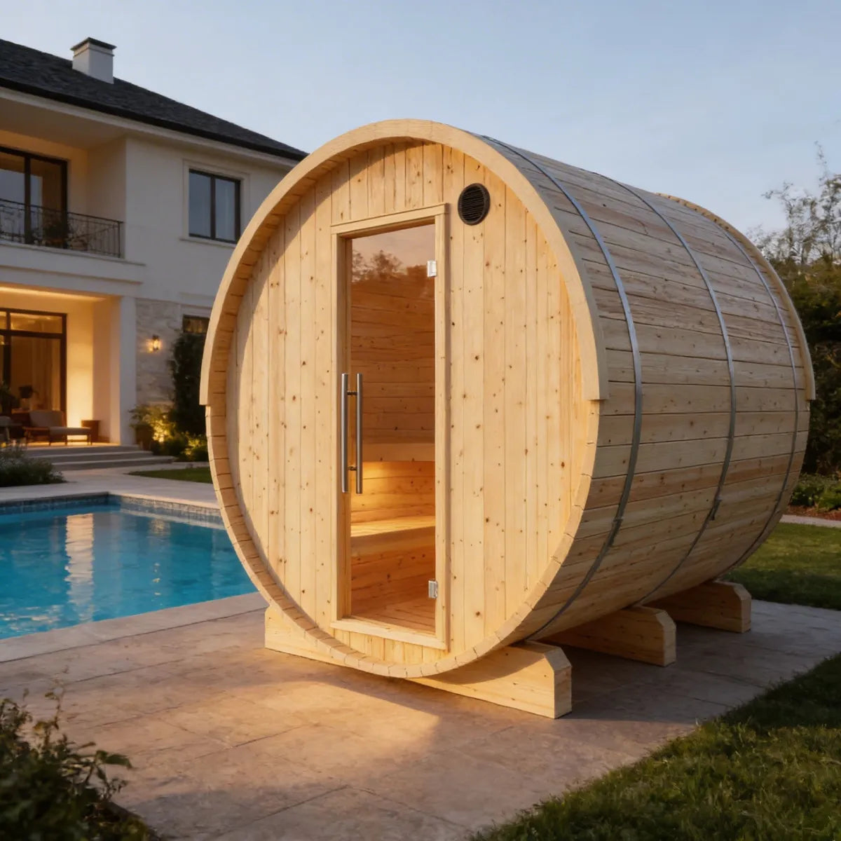 Vassa Finnish Barrel Sauna with WiFi Electric Heater for Outdoor Traditional Sauna Bathing