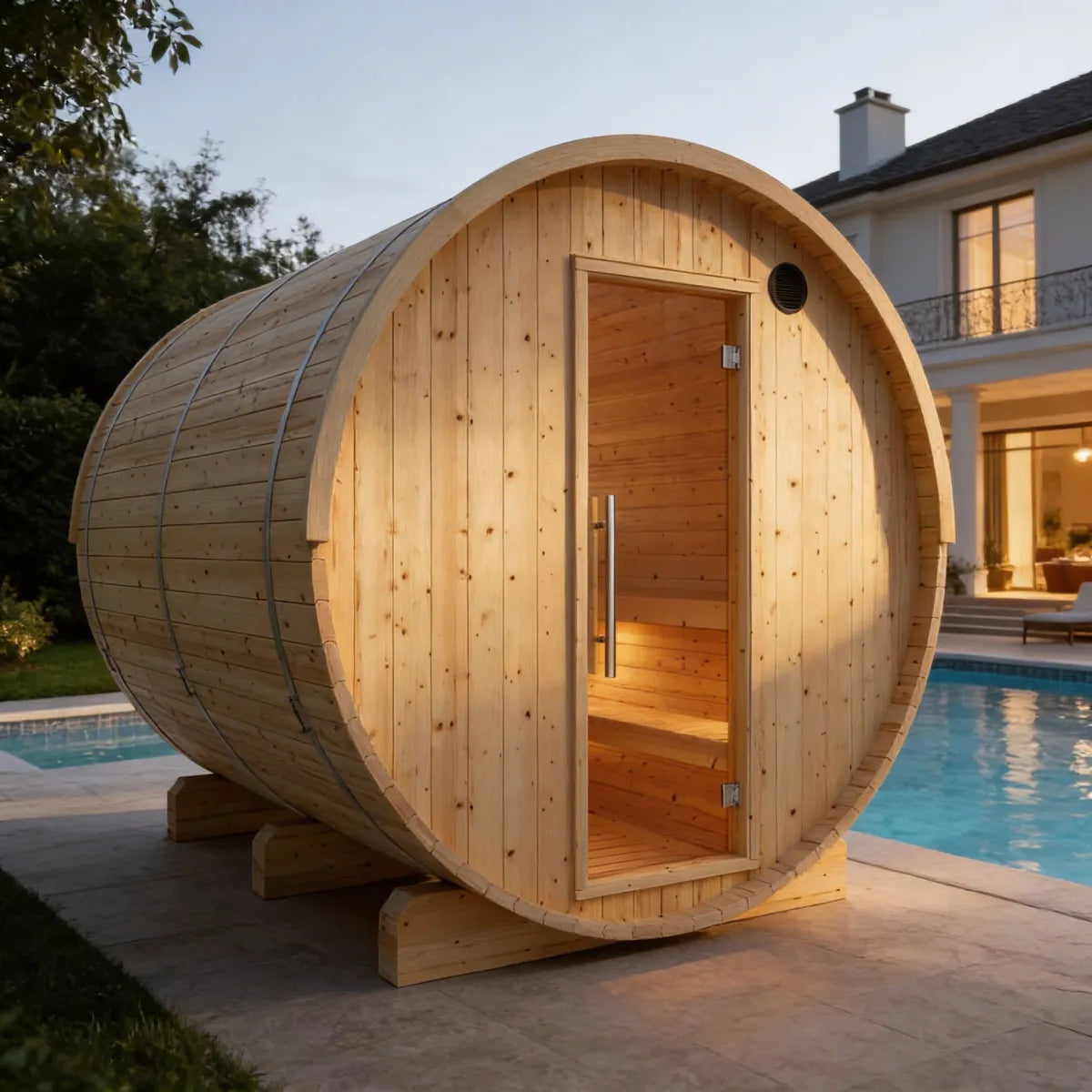 Vassa Finnish Barrel Sauna with WiFi Electric Heater for Outdoor Traditional Sauna Bathing