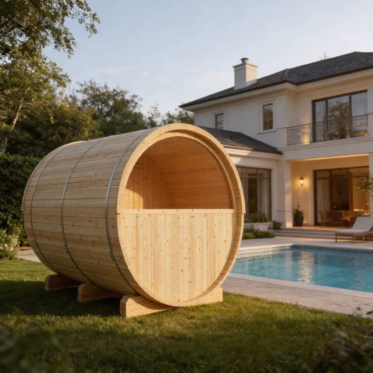Vassa Finnish Barrel Sauna with WiFi Electric Heater for Outdoor Traditional Sauna Bathing