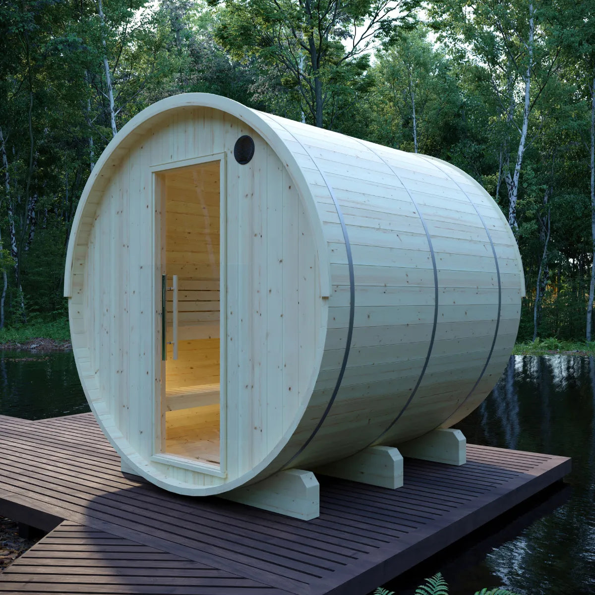 Vassa Finnish Barrel Sauna with WiFi Electric Heater for Outdoor Traditional Sauna Bathing
