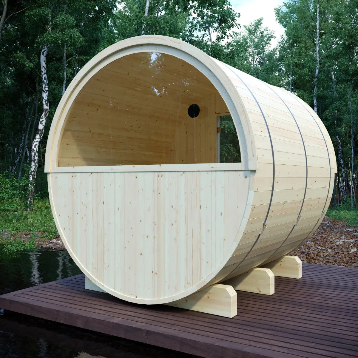 Vassa Finnish Barrel Sauna with WiFi Electric Heater for Outdoor Traditional Sauna Bathing