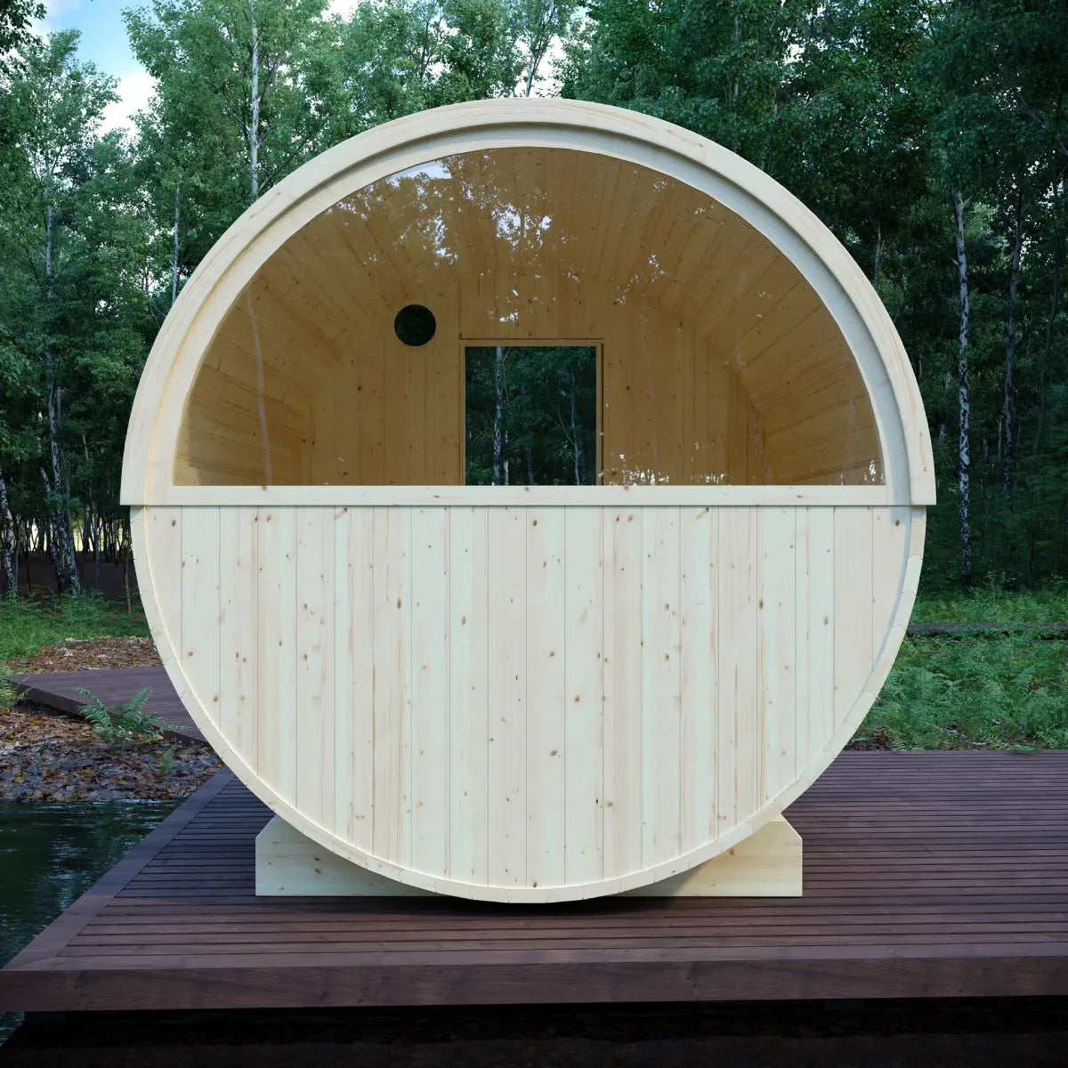 Vassa Finnish Barrel Sauna with WiFi Electric Heater for Outdoor Traditional Sauna Bathing