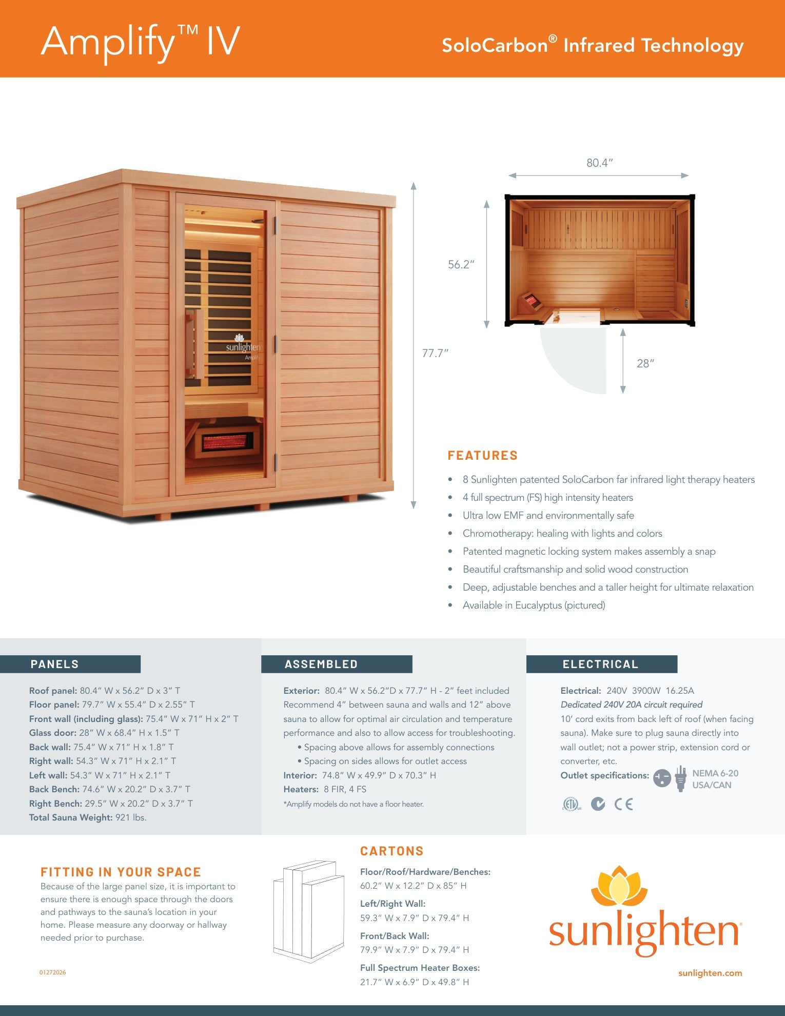 Sunlighten Amplify IV 4-Person Full Spectrum Infrared Sauna for Indoor Home Recovery