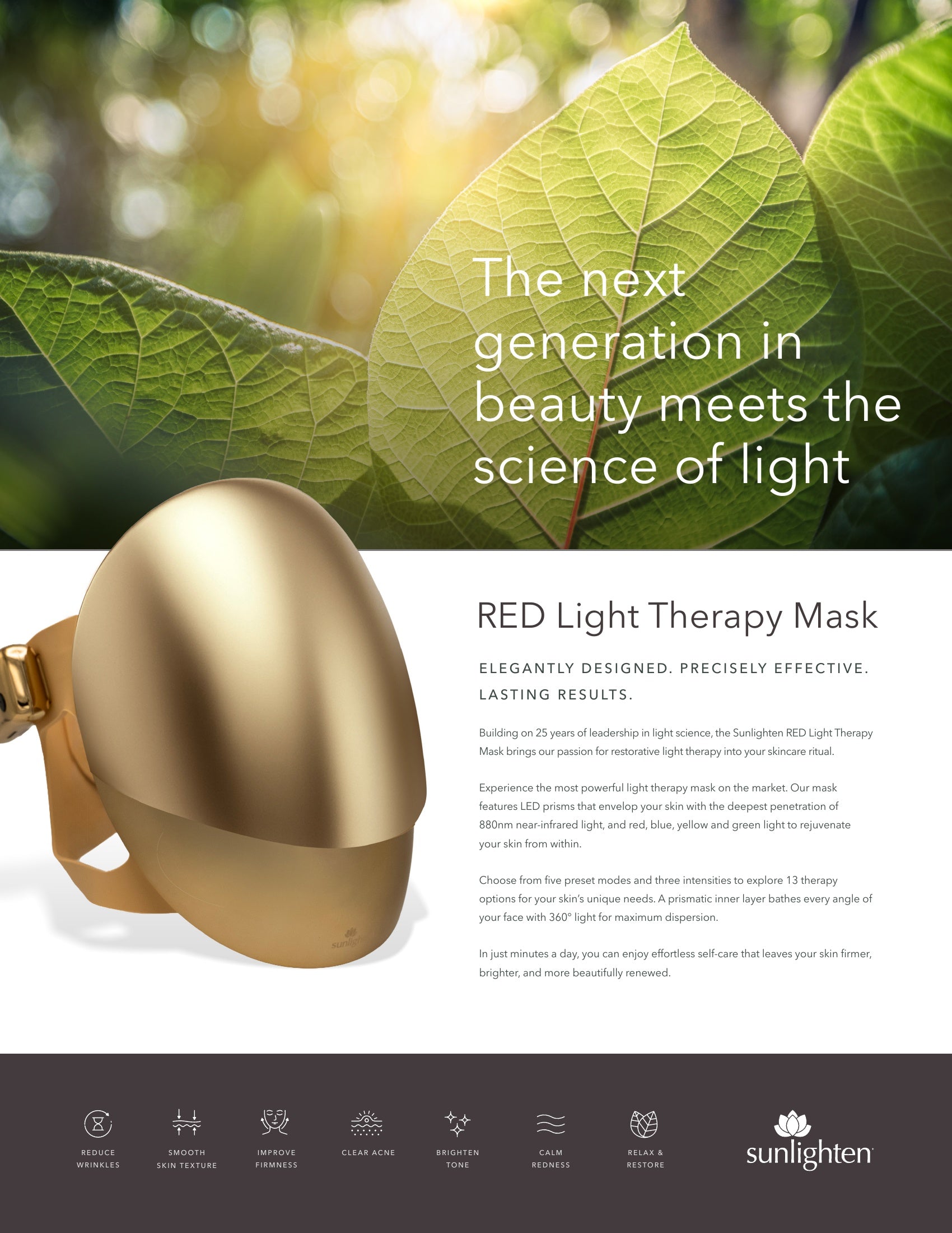 Sunlighten RED Light Therapy Mask Gold – Red Light Face Mask for Skincare & Recovery