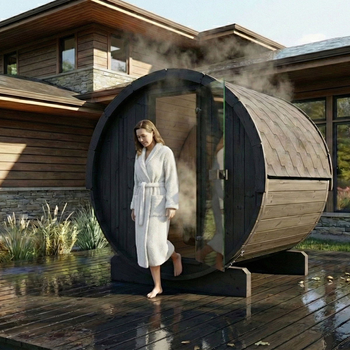 SaunaLife E7B Black Barrel Sauna Kit – Up to 4 People – DIY Paint Included