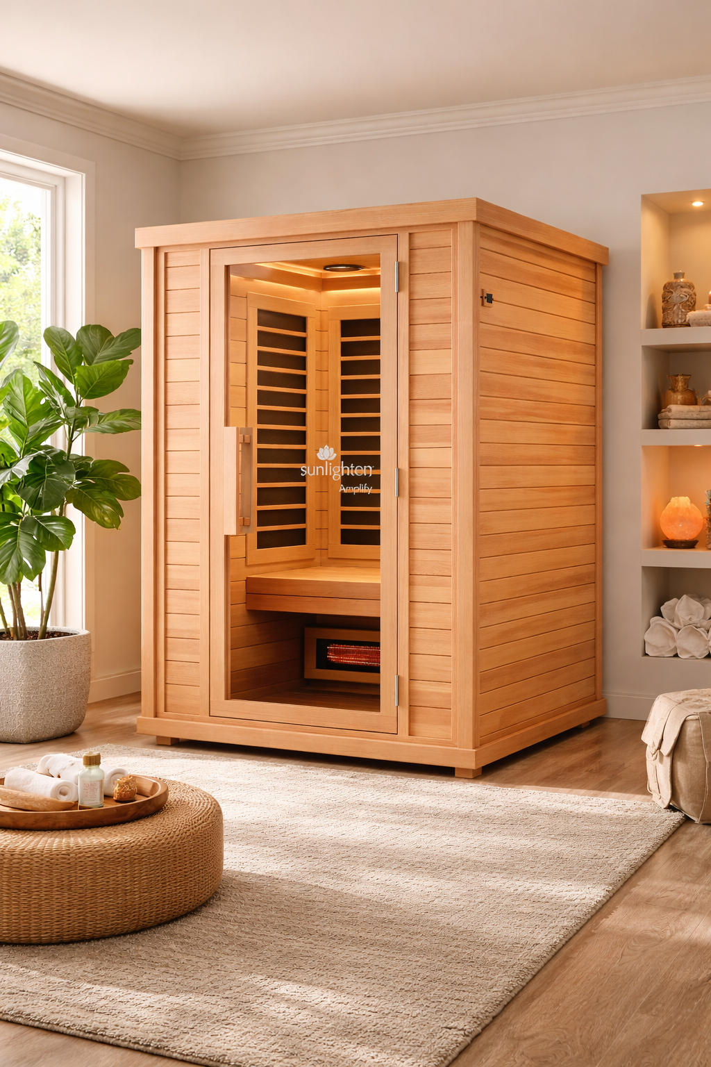 Infrared sauna in a home wellness room