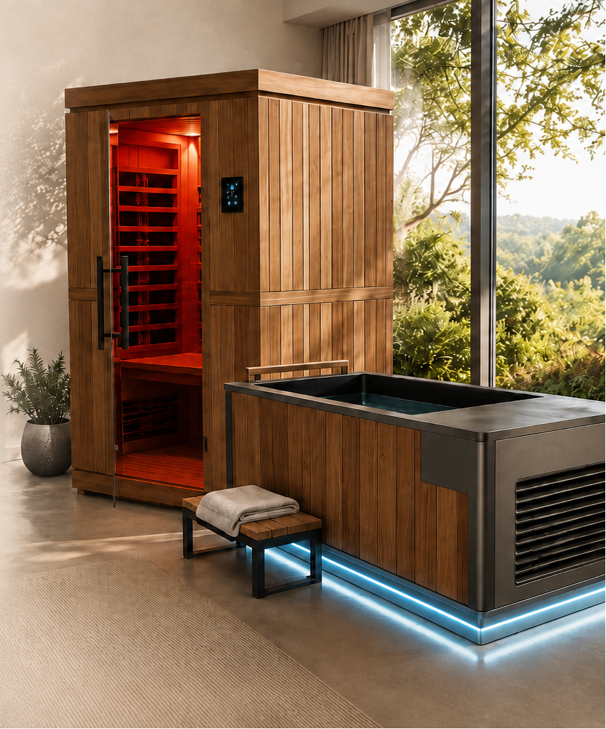Complete home wellness system combining sauna and cold plunge