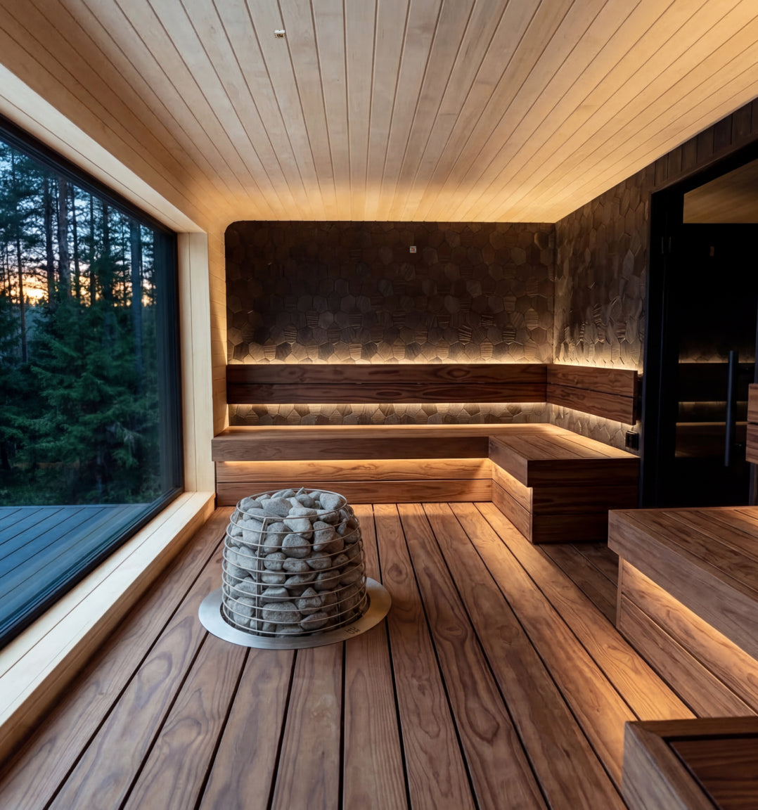 HUUM HIVE installation example; room, accessories and optional finishes not included