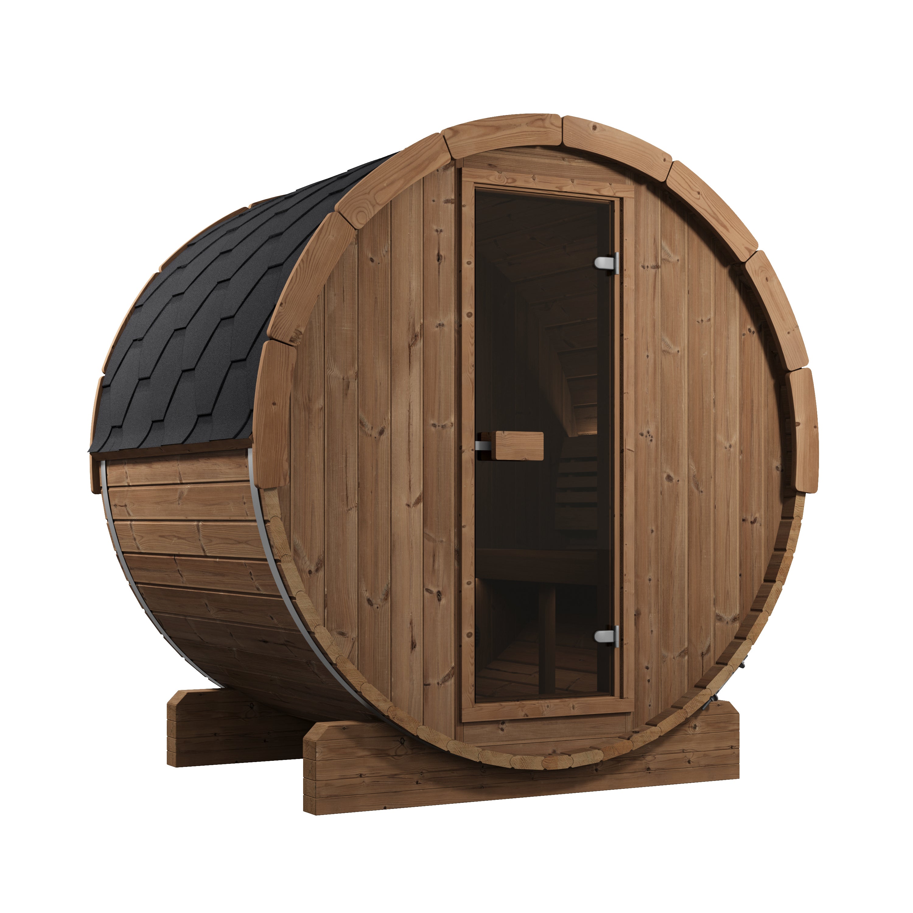 SaunaLife Model E6 Ergo Outdoor Barrel Sauna Kit | 3-Person | Thermo-Spruce