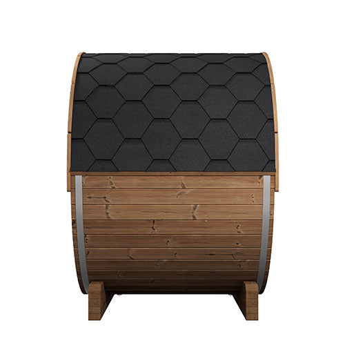 SaunaLife Model E6W Ergo Outdoor Barrel Sauna Kit | 3-Person | Rear Window | Thermo-Spruce