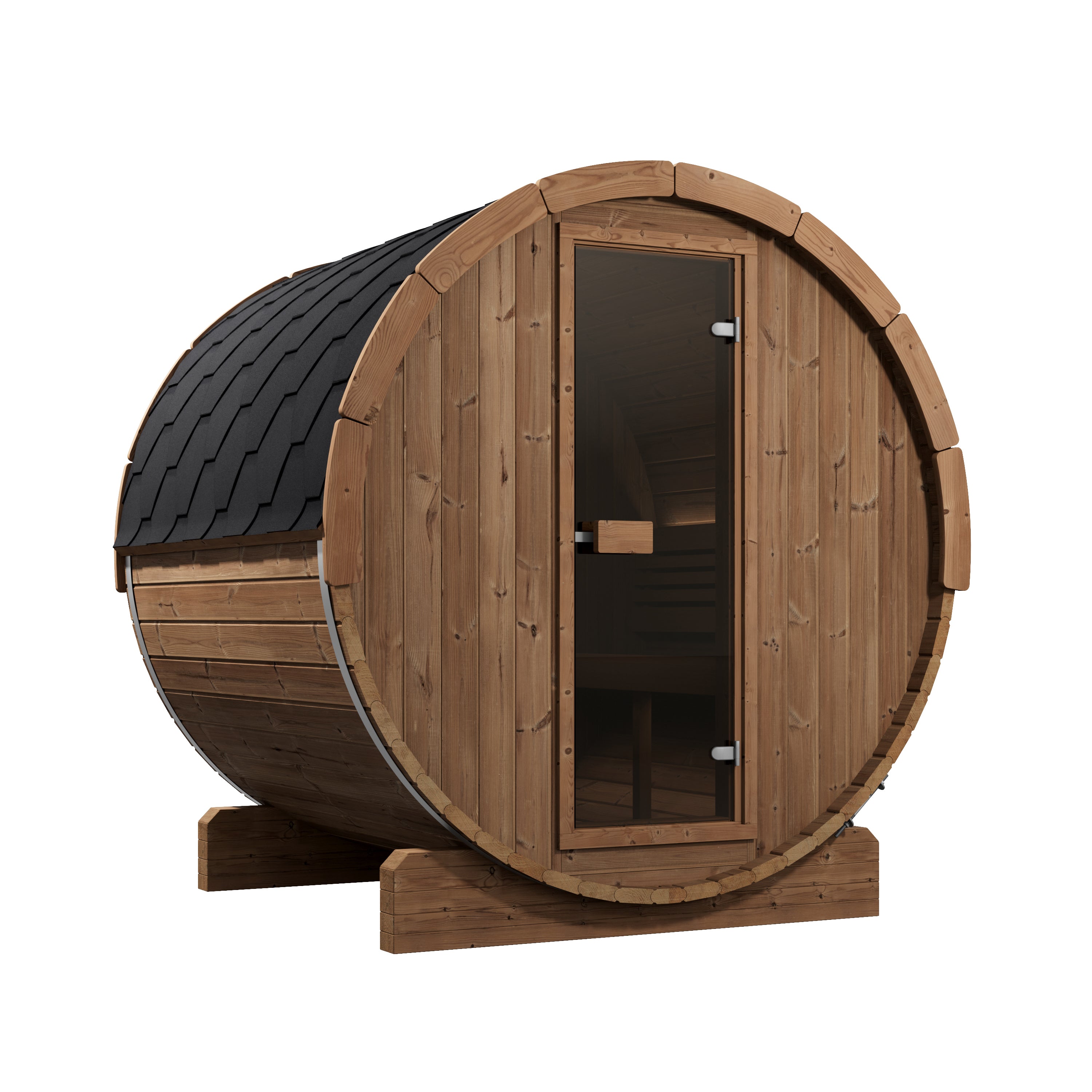 SaunaLife Model E7 Ergo Outdoor Barrel Sauna Kit | 4-Person | Thermo-Spruce