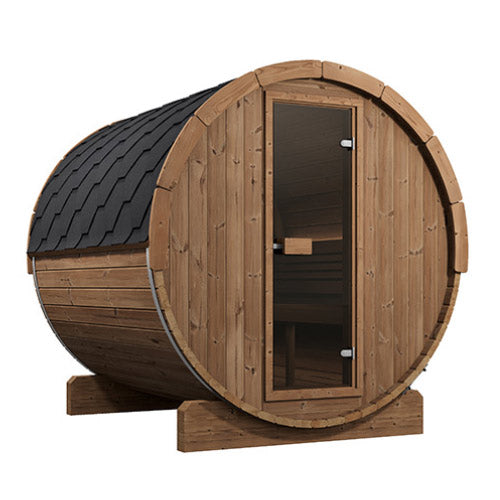 SaunaLife Model E8 Ergo Outdoor Barrel Sauna Kit | 6-Person | Thermo-Spruce