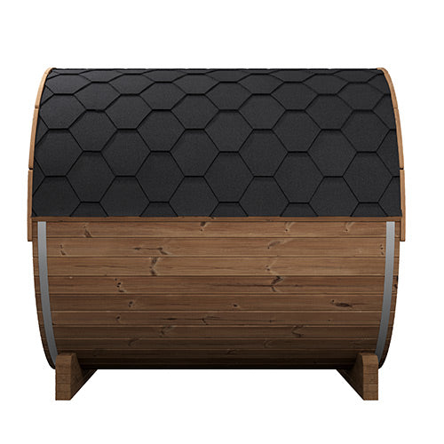 SaunaLife Model E8 Ergo Outdoor Barrel Sauna Kit | 6-Person | Thermo-Spruce