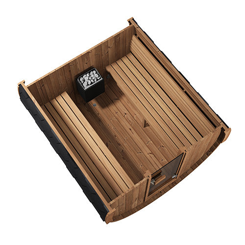 SaunaLife Model E8 Ergo Outdoor Barrel Sauna Kit | 6-Person | Thermo-Spruce