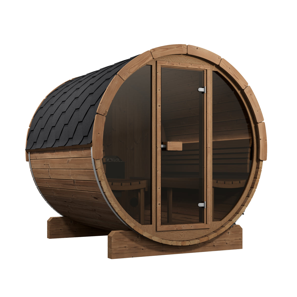 SaunaLife Model E8G Ergo Series Outdoor Sauna Barrel Kit, Glass Front, Up to 6 Persons