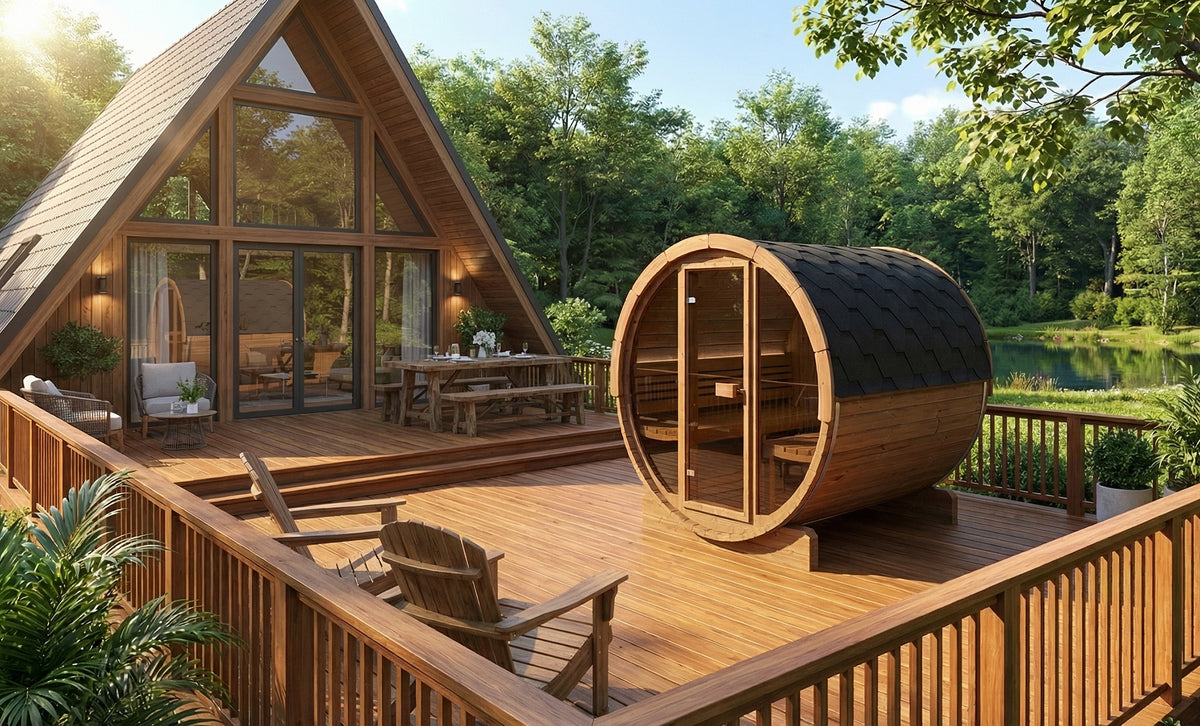SaunaLife Model E8G Ergo Series Outdoor Sauna Barrel Kit, Glass Front, Up to 6 Persons