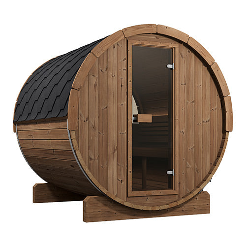 SaunaLife Model E8G Ergo Series Outdoor Sauna Barrel Kit, Glass Front, Up to 6 Persons