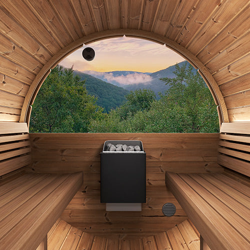 SaunaLife Model E8G Ergo Series Outdoor Sauna Barrel Kit, Glass Front, Up to 6 Persons