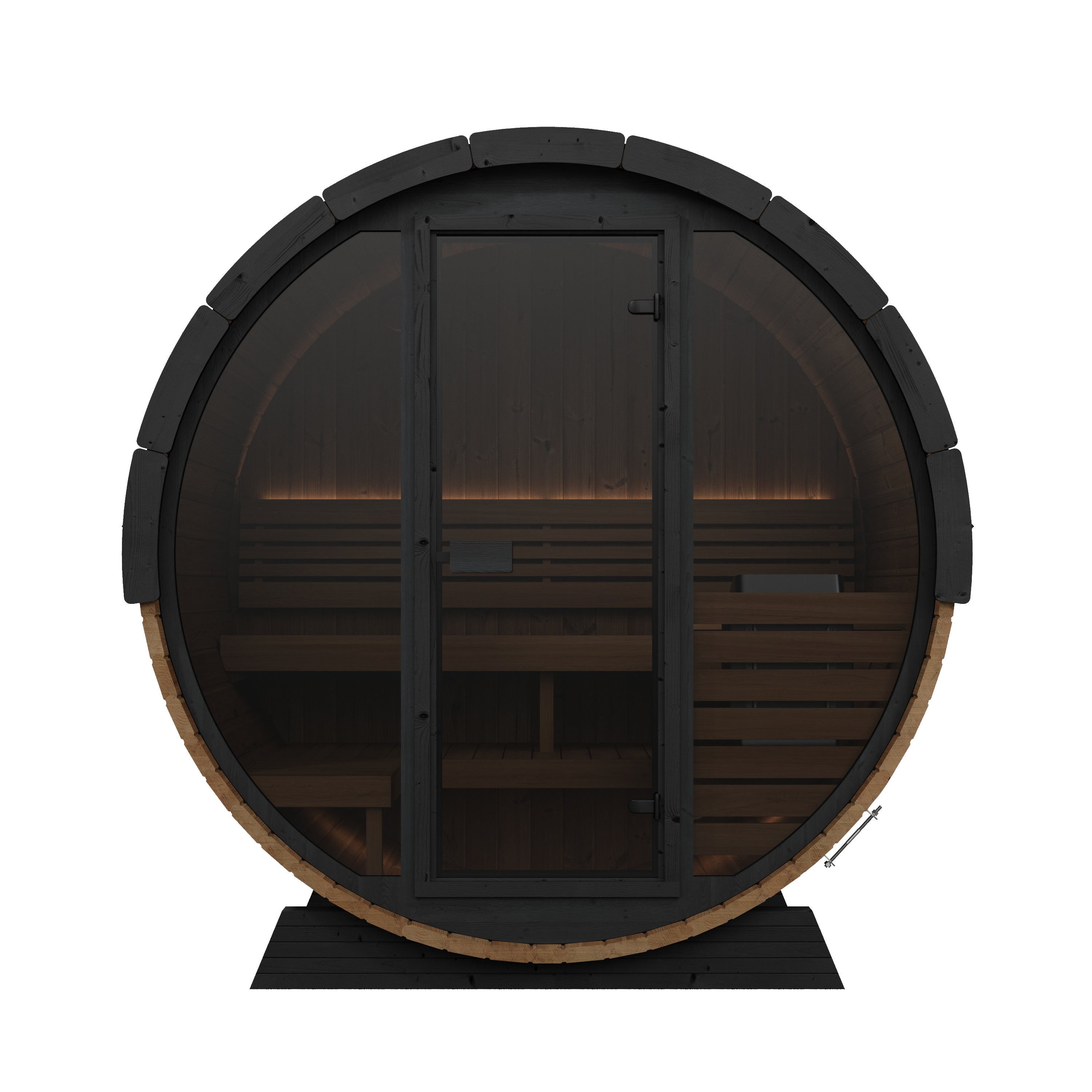 SaunaLife Model EE6G Ergo Elegance Outdoor Barrel Sauna Kit | 4-Person | Full Glass Front | 7'3" Diameter