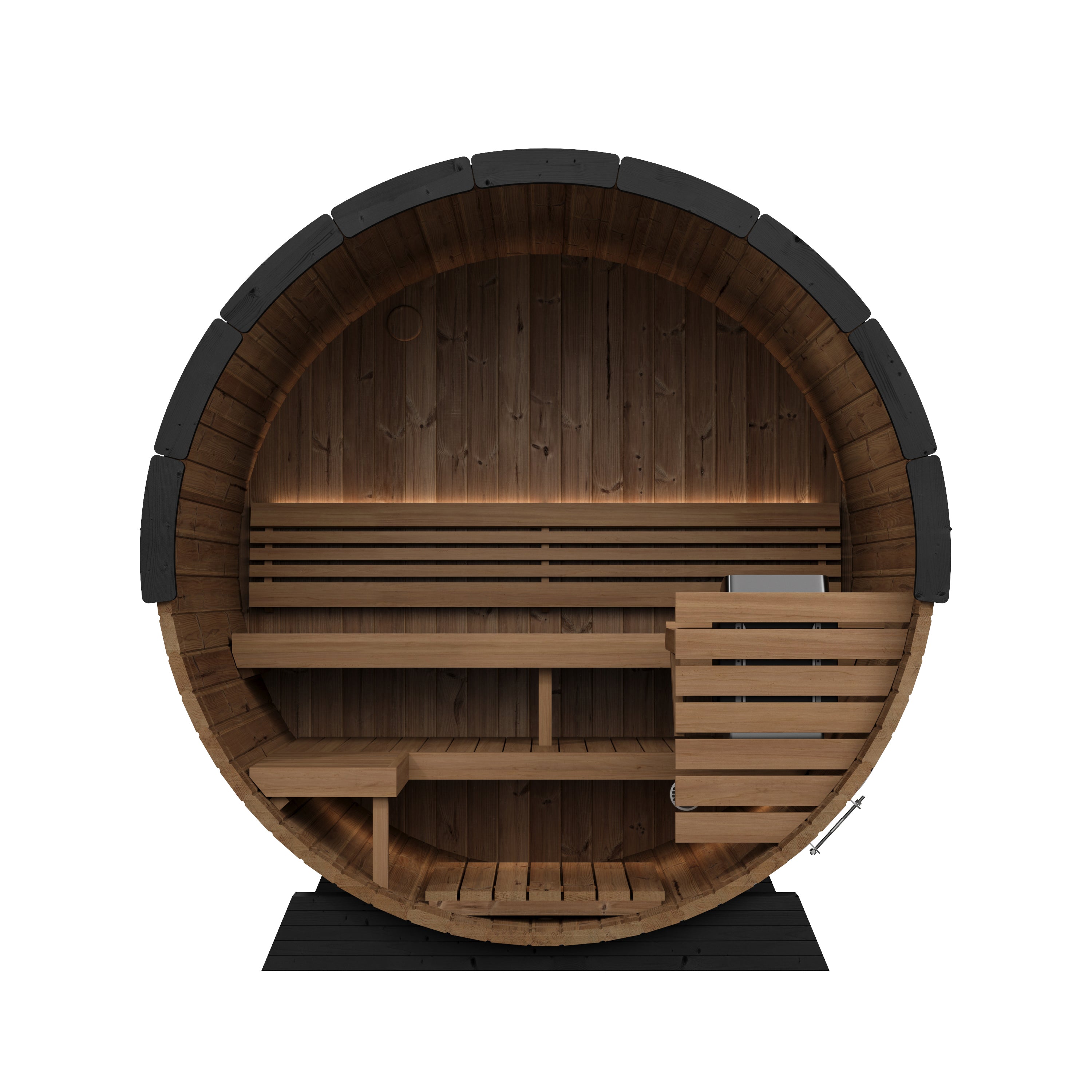 SaunaLife Model EE6G Ergo Elegance Outdoor Barrel Sauna Kit | 4-Person | Full Glass Front | 7'3" Diameter