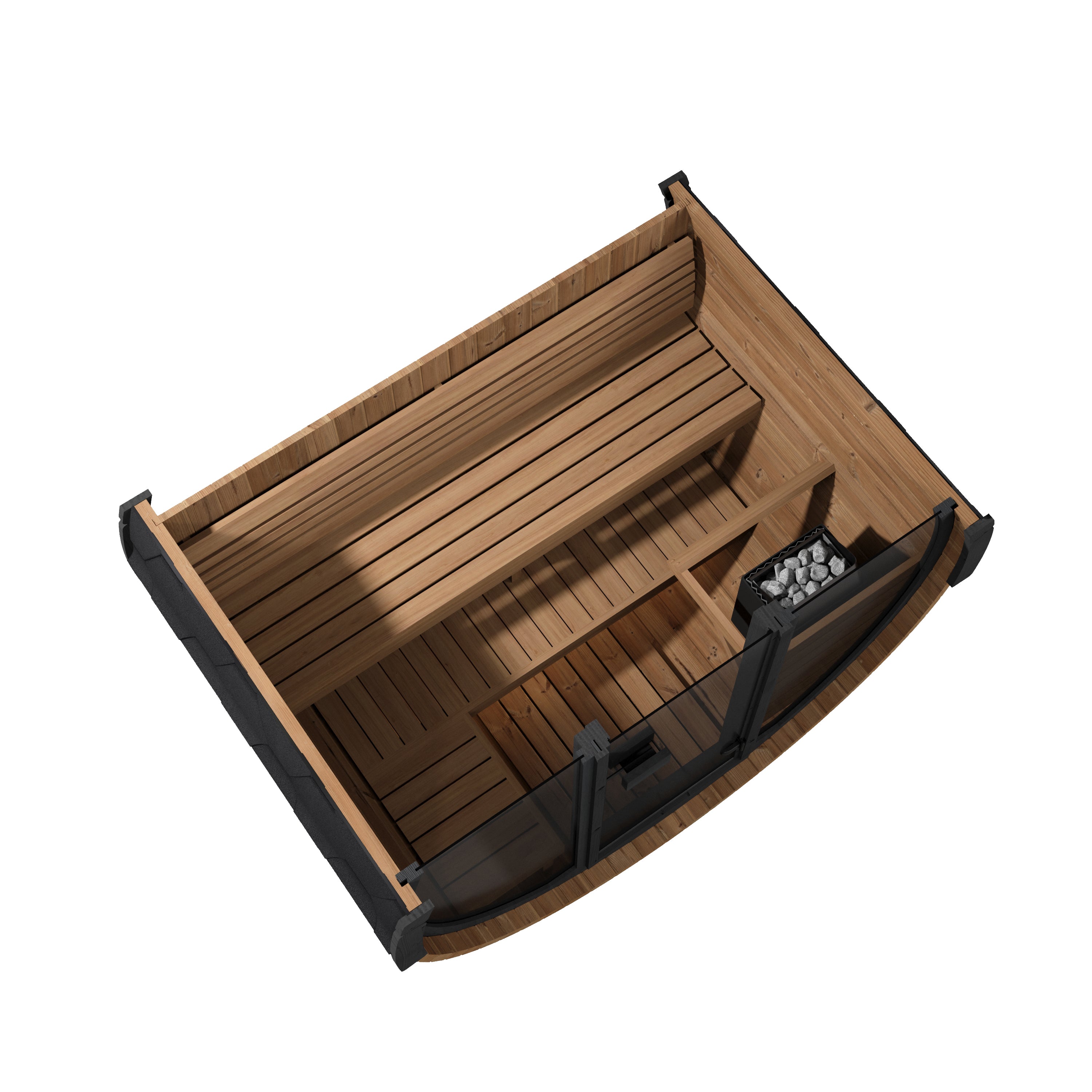 SaunaLife Model EE6G Ergo Elegance Outdoor Barrel Sauna Kit | 4-Person | Full Glass Front | 7'3" Diameter
