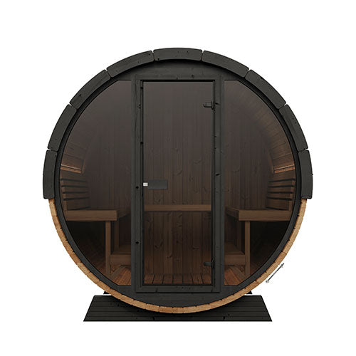 SaunaLife Model EE8G Ergo Elegance Outdoor Barrel Sauna Kit | 6-Person | Full Glass Front | 7'3" Diameter