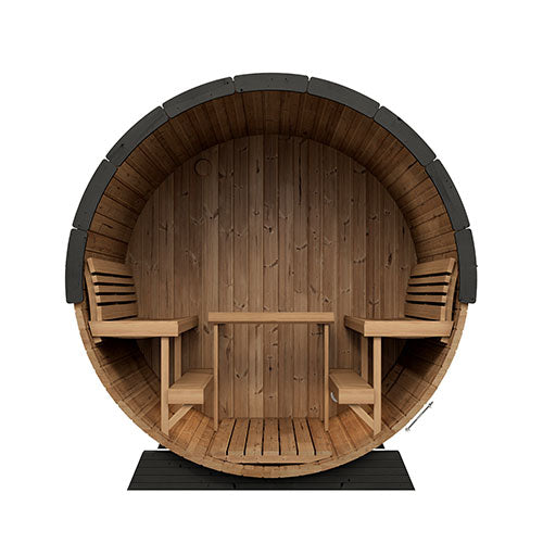 SaunaLife Model EE8G Ergo Elegance Outdoor Barrel Sauna Kit | 6-Person | Full Glass Front | 7'3" Diameter