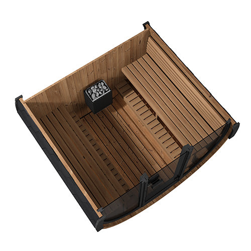 SaunaLife Model EE8G Ergo Elegance Outdoor Barrel Sauna Kit | 6-Person | Full Glass Front | 7'3" Diameter