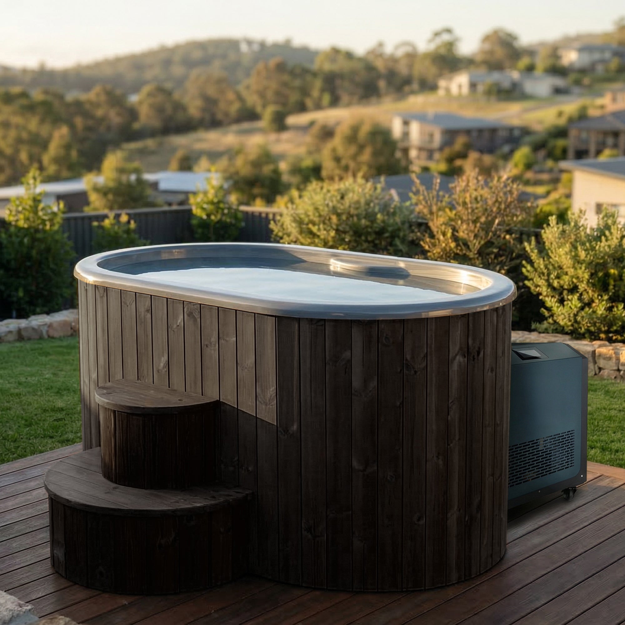 SaunaLife S2BC 2-Person Hot & Cold Immersion Tub – Black Wood