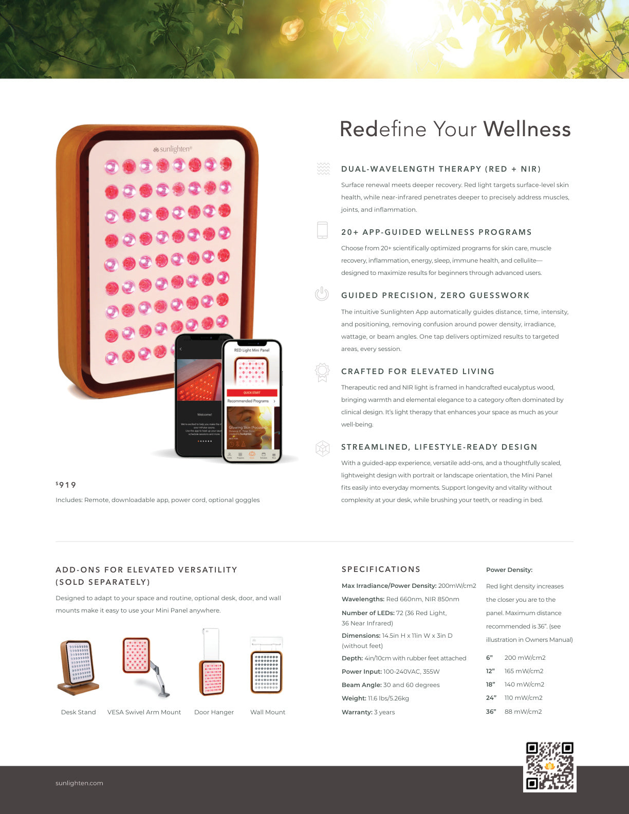 Sunlighten RED Light Therapy Mini Panel – Compact Red Light Therapy for Targeted Recovery