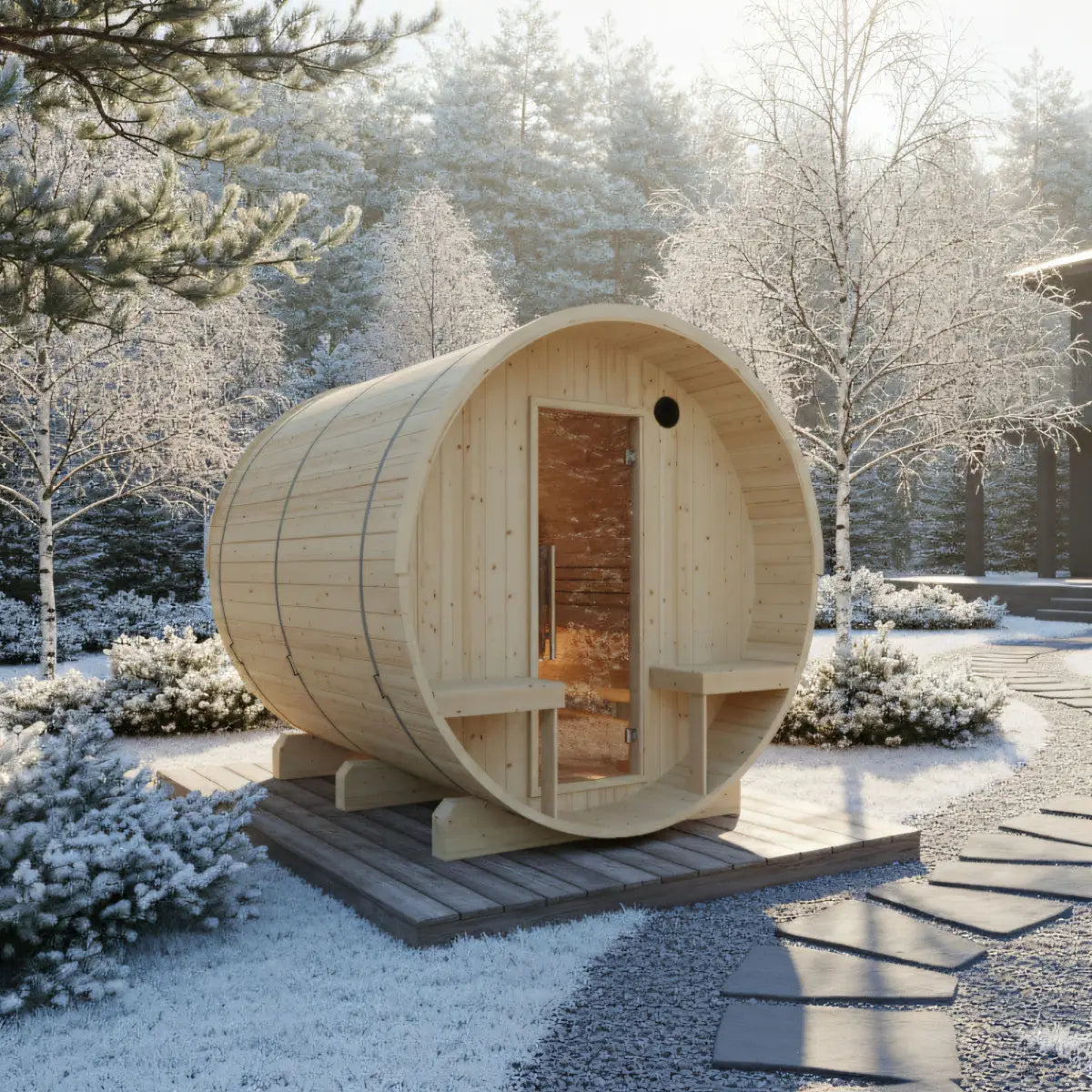 Turku Finnish Barrel Sauna with Terrace and WiFi Electric Heater for Outdoor Wellness Spaces
