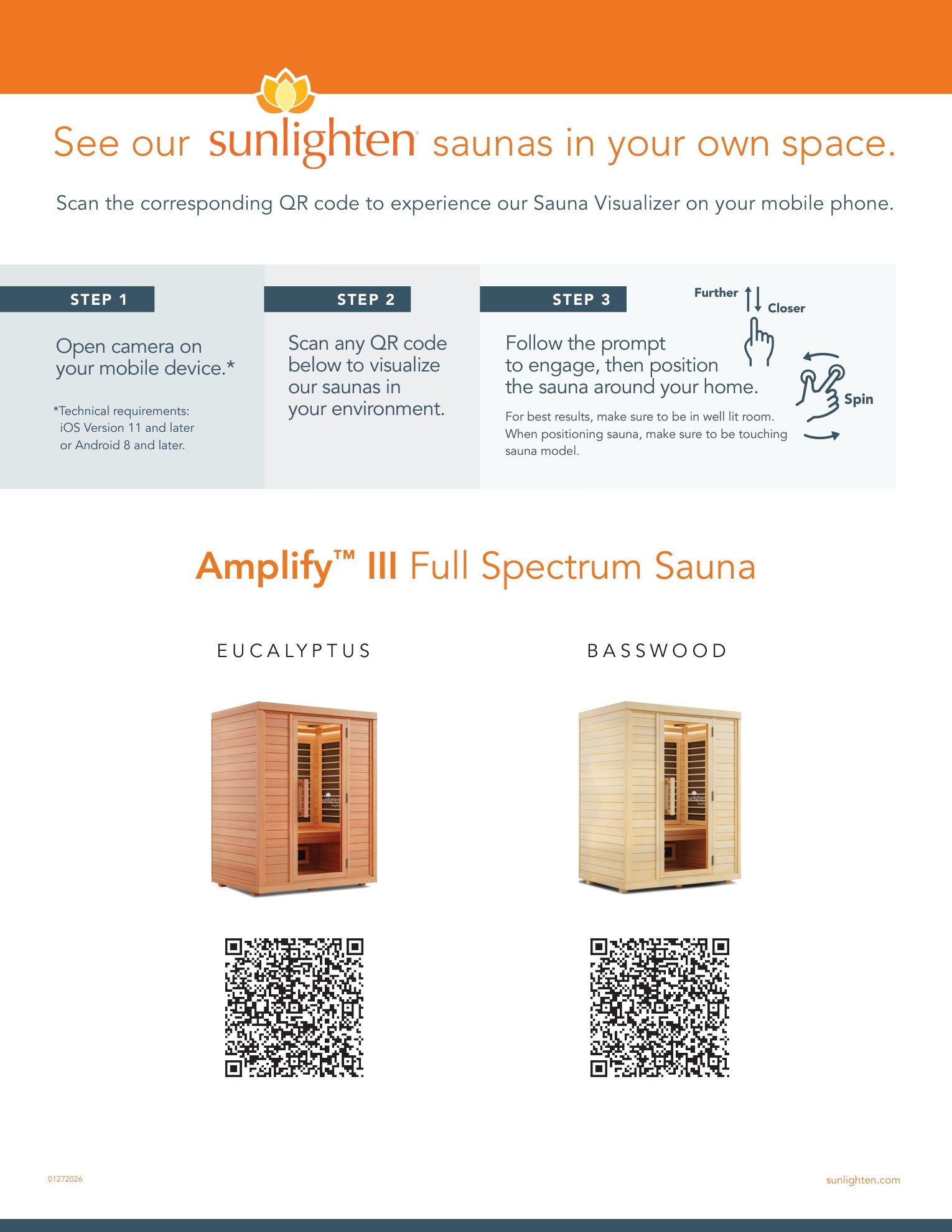 Sunlighten Amplify III 3-Person Full Spectrum Infrared Sauna for Indoor Home Recovery