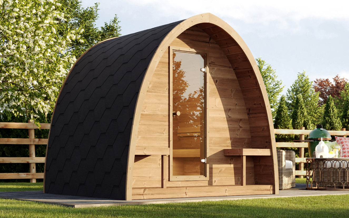 SaunaLife G3 Garden Series outdoor sauna with parabolic roof