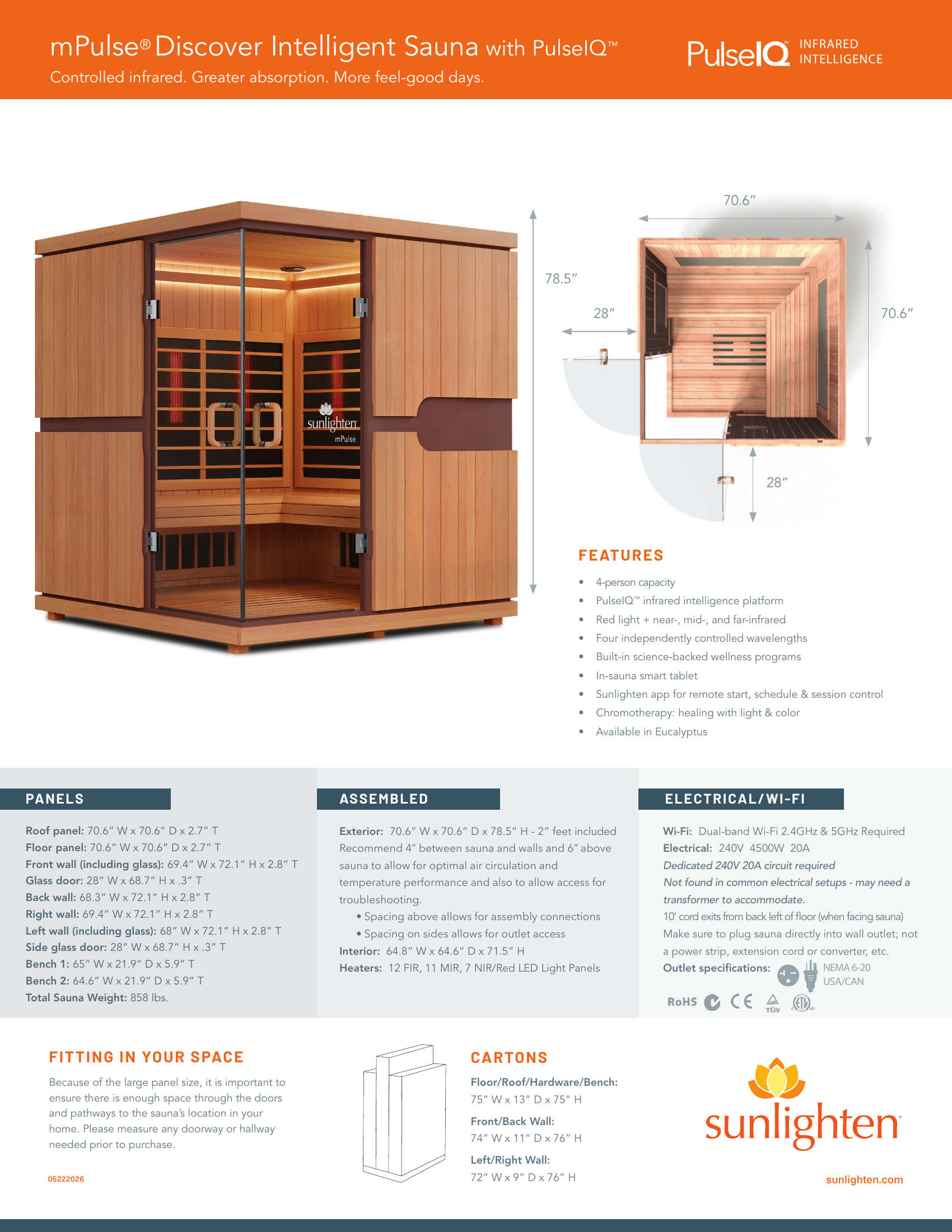 Sunlighten mPulse Discover 4-Person Intelligent Infrared Sauna