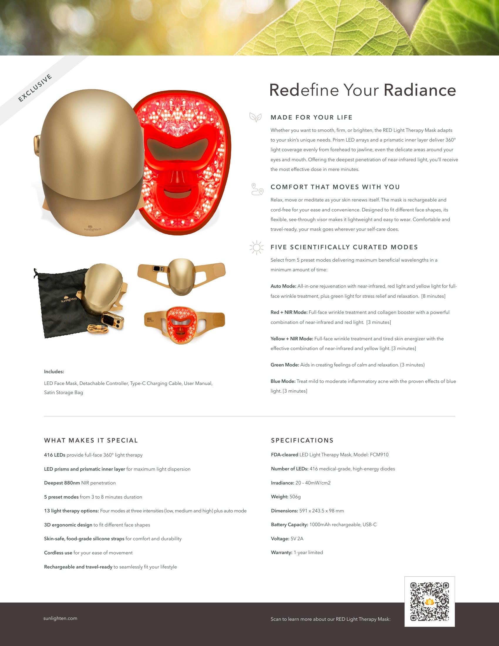 Sunlighten RED Light Therapy Mask Gold – Red Light Face Mask for Skincare & Recovery
